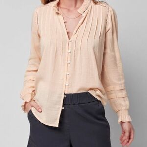 Faherty Women’s Willa Peach Pink Organic Cotton Pintuck Button Down Blouse S